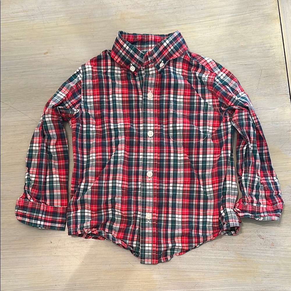 Janie and Jack Red and Green Button Down Shirt